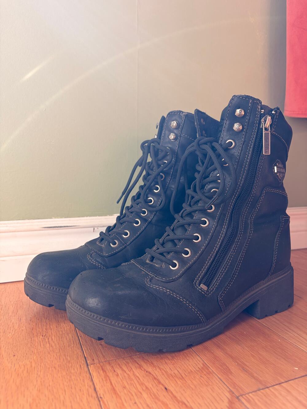 Harley-Davidson Black Leather Combat Biker Boots Women’s 9US Y2K Moto Grunge